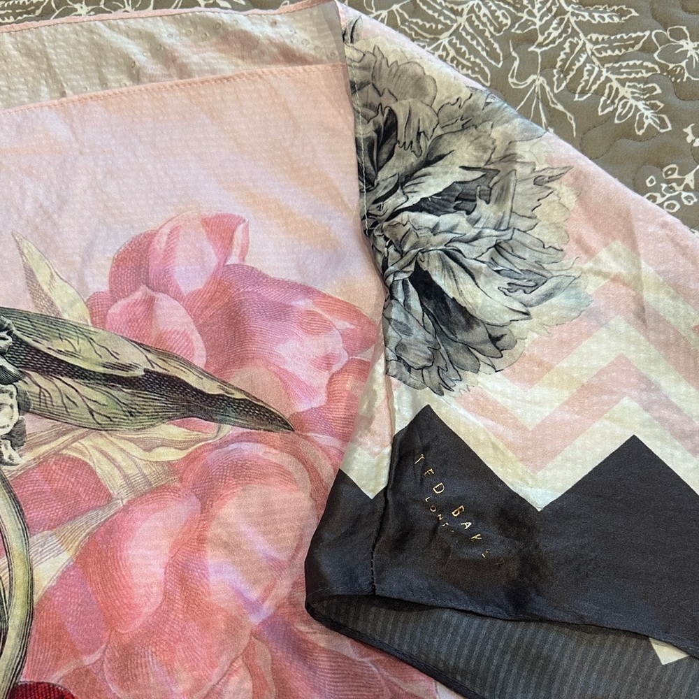 Ted Baker London Pink and Gray Floral Scarf